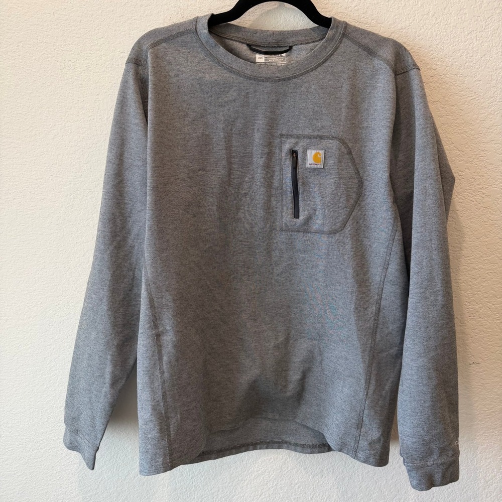 Carhartt Force Mens Gray Long Sleeve Zipper Pocket T-Shirt Size Large